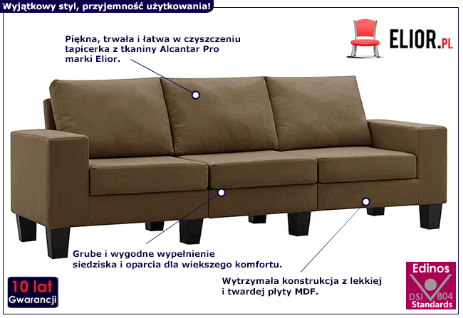 Trzyosobowa sofa brązowa Lurra 3Q