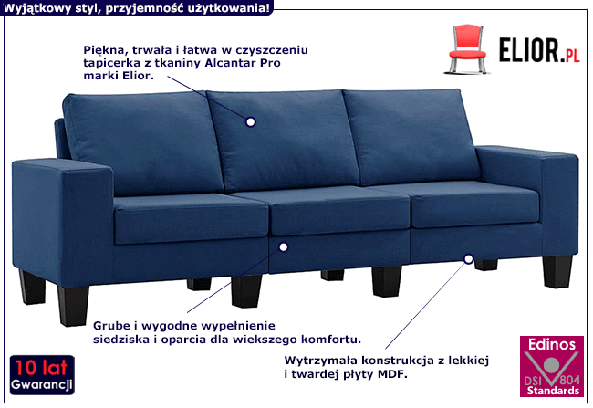 Trzyosobowa sofa niebieska Lurra 3Q