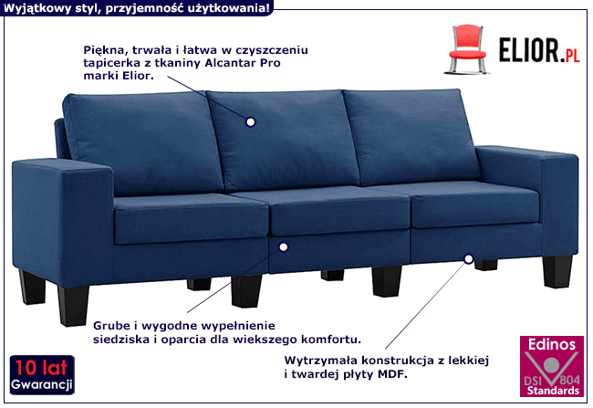 Trzyosobowa sofa niebieska Magnex 3Q
