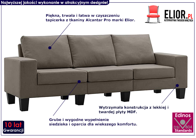 Trzyosobowa sofa taupe Lurra 3Q 