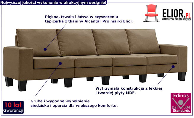 Ponadczasowa 4-osobowa sofa brązowa Arwen 4Q