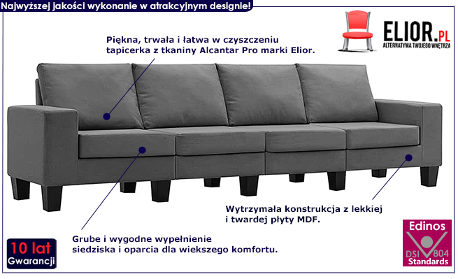 Ponadczasowa 4-osobowa sofa ciemnoszara Lurra 4Q