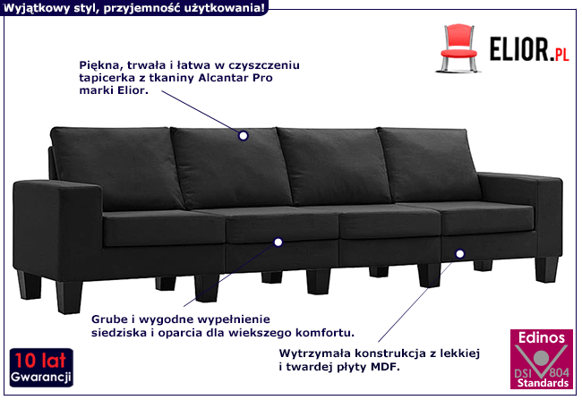 4-osobowa sofa czarna Arwen 4Q