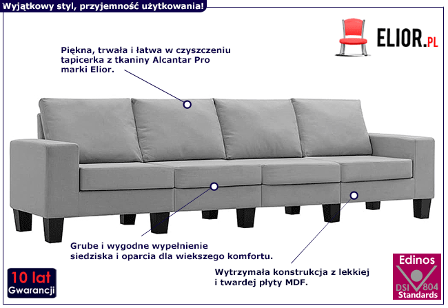 Jasnoszara 4-osobowa sofa Lurra 4Q