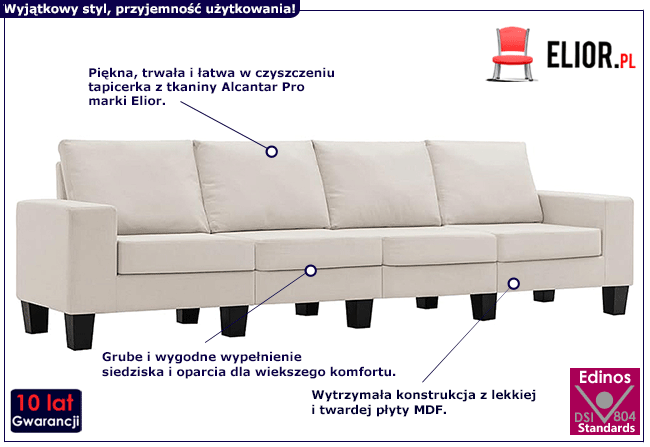 Ponadczasowa 4-osobowa kremowa sofa Lurra 4Q