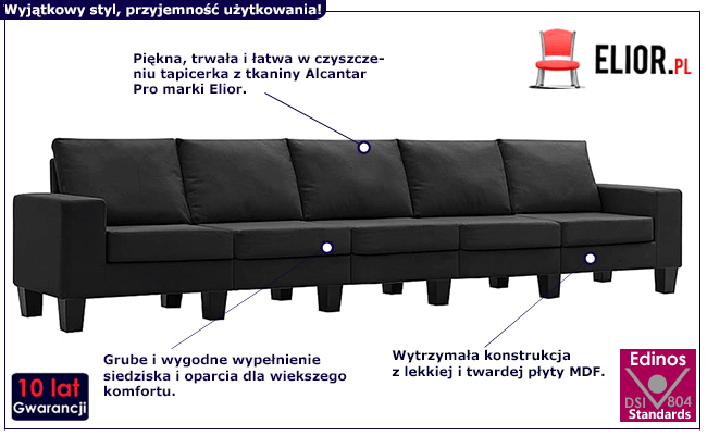 5-osobowa sofa z po5-osobowa sofa czarna Lurra 5Q