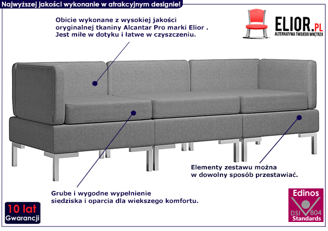 Ciemnoszary 3-częściowy zestaw wypoczynkowy Gova 3C