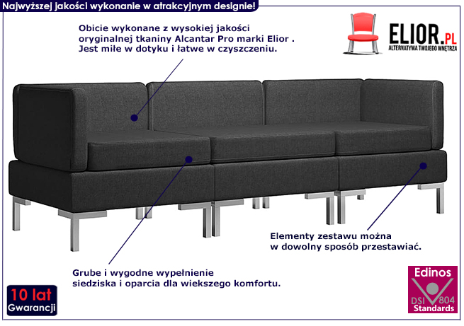 Czarny 3-częściowy zestaw wypoczynkowy Marsala 3C