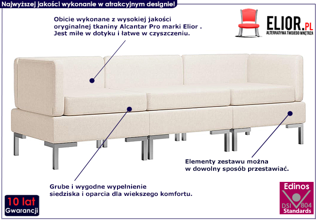 Kremowy 3-częściowy zestaw wypoczynkowy Marsala 3C