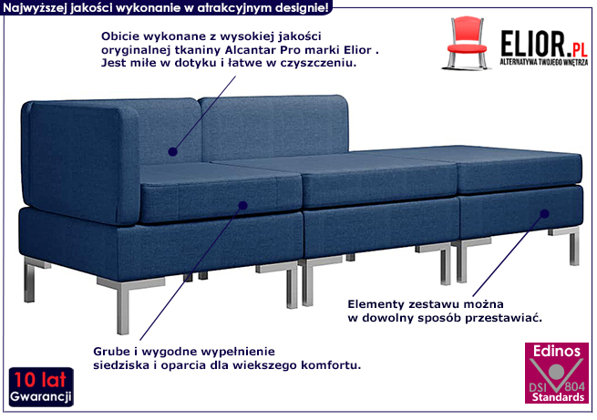 Niebieski 3-częściowy zestaw wypoczynkowy Marsala 3D