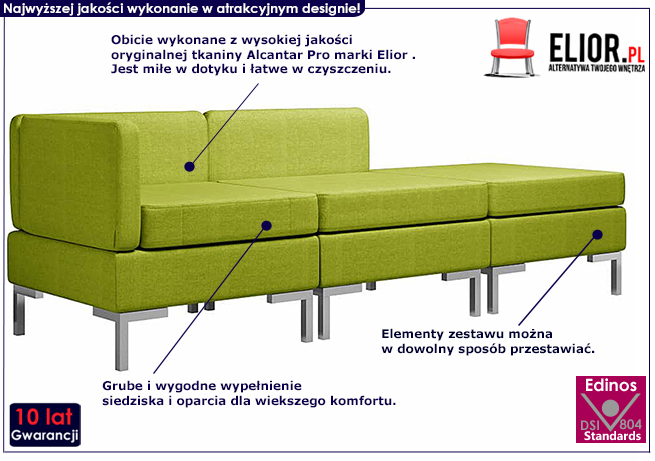 Zielony 3-częściowy zestaw wypoczynkowy Marsala 3D