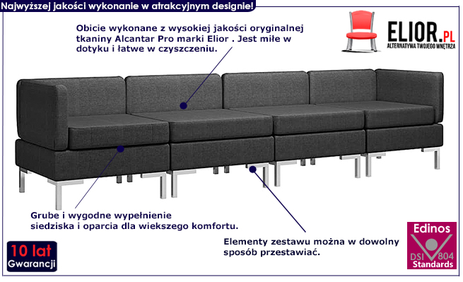 Czarny 4-częściowy zestaw wypoczynkowy Marsala 4D