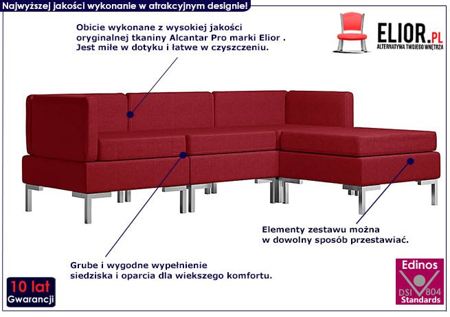 Czerwony 4-częściowy zestaw wypoczynkowy Gova 4F