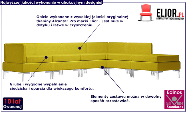 Żółty 6-częściowy zestaw wypoczynkowy Marsala 6D