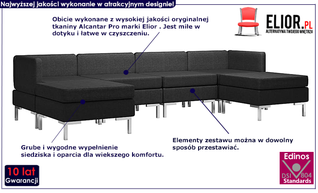 Czarny 6-częściowy zestaw wypoczynkowy Marsala 6F