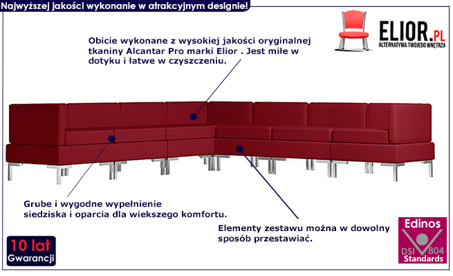 Czerwony 7-częściowy zestaw wypoczynkowy Marsala 7D