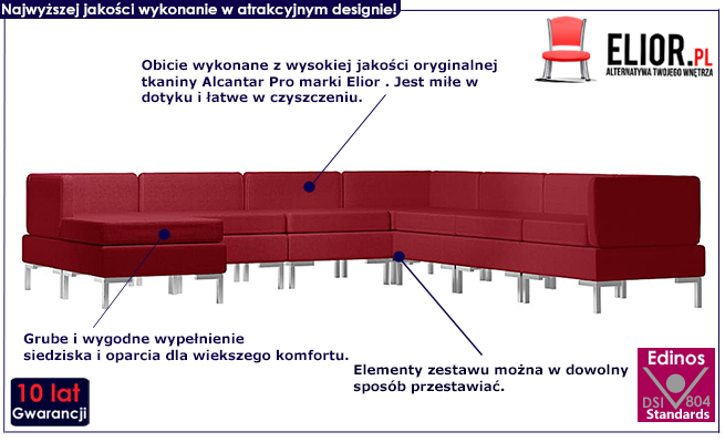 Czerwony 8-częściowy zestaw wypoczynkowy Marsala 8D