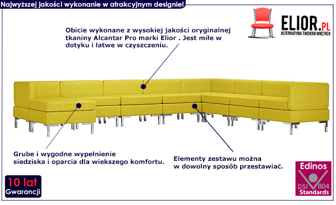 Żółty 9-częściowy zestaw wypoczynkowy Marsala 9A