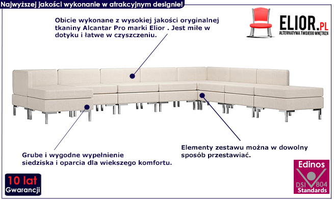 Kremowy 9-częściowy zestaw wypoczynkowy Marsala 9C