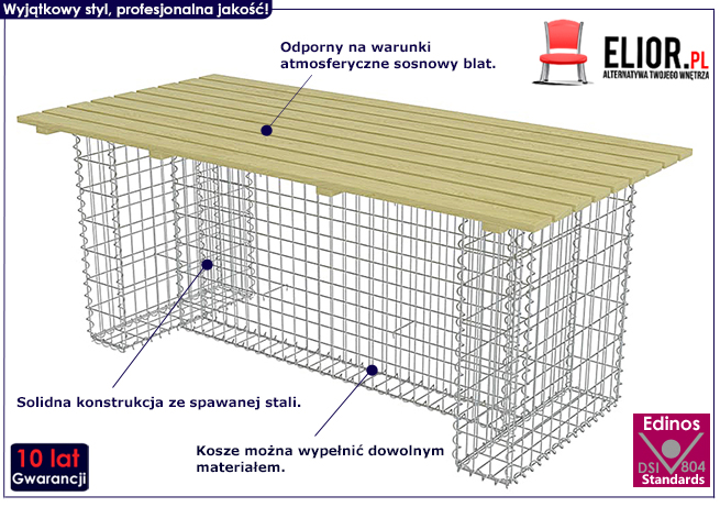 Stół ogrodowy Aurelo ze stalowym gabionem