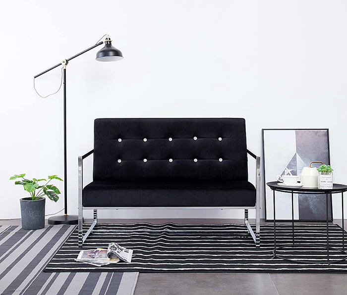 Produkt Zgrabna 2-osobowa sofa Mefir - aksamit, czarna - zdjęcie numer 2