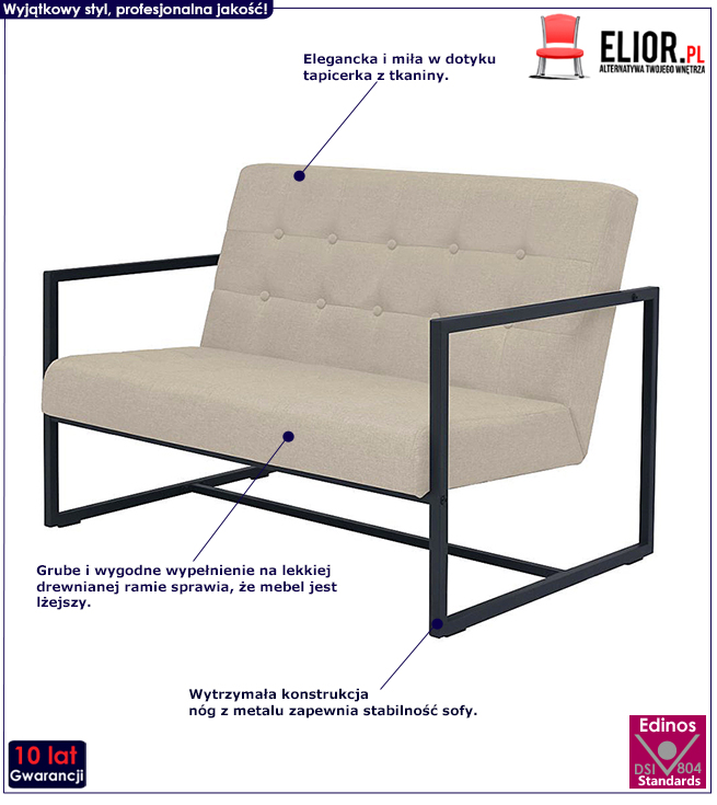 Produkt Zgrabna 2-osobowa sofa Mefir - kremowa