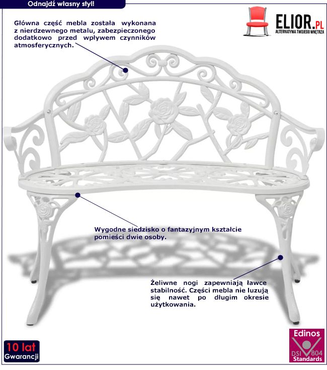 Produkt Metalowa ławka ogrodowa Loryn - biała