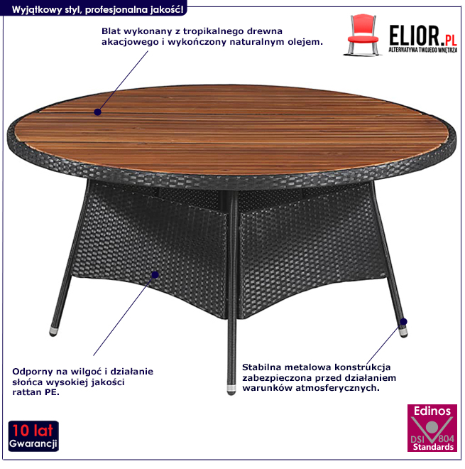 Produkt Stół ogrodowy rattanowy z drewnianym blatem Lafio 2Q - czarny