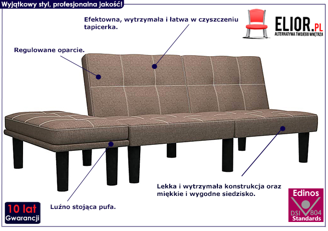Rozkładana sofa Vortex, kolor brązowy