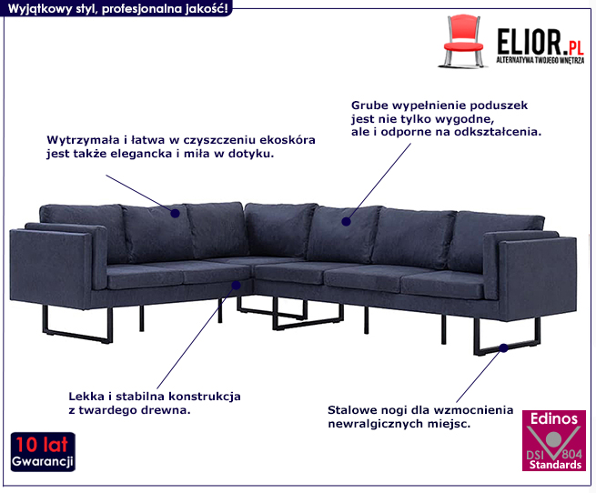 Produkt Przestronna sofa narożna Selwa 2X - szara
