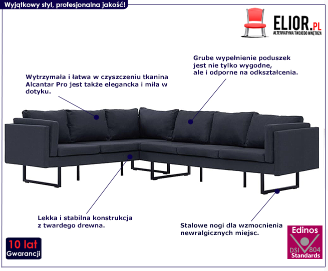 Produkt Przestronna sofa narożna Miva - ciemoszara