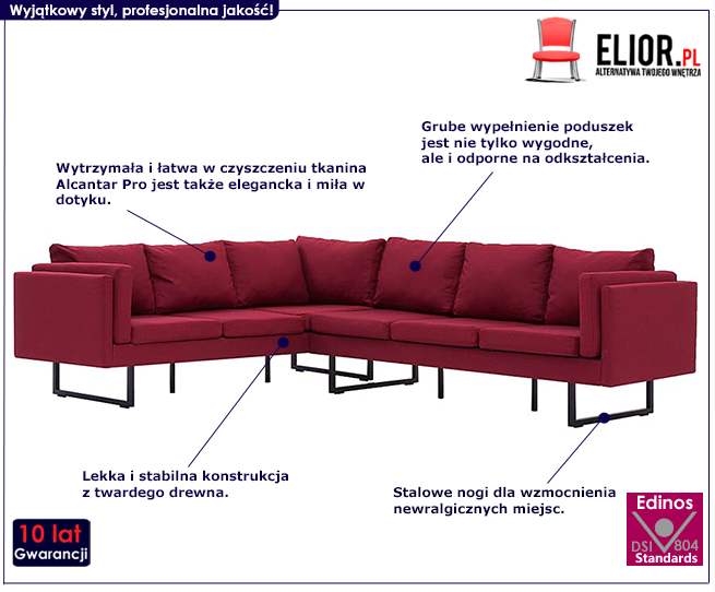 Produkt Przestronna sofa narożna Miva - czerwona