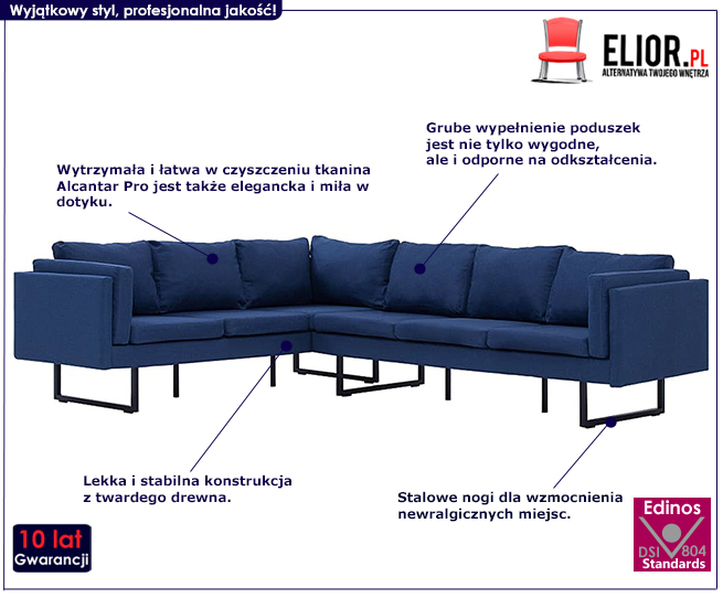Produkt Przestronna sofa narożna Miva - niebieska