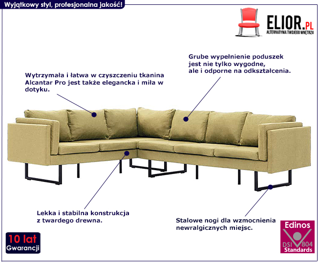 Produkt Przestronna sofa narożna Miva - zielona