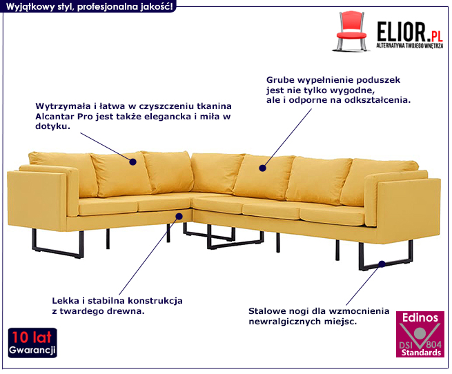 Produkt Przestronna sofa narożna Miva - żółta