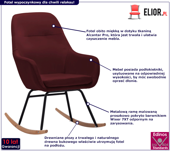 Produkt Tapicerowany, czerwony fotel bujany – Erbil 