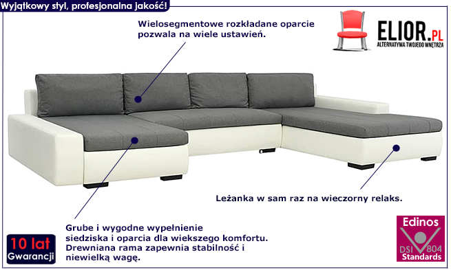Wieloosobowa modułowa sofa Modena biało-jasnoszara