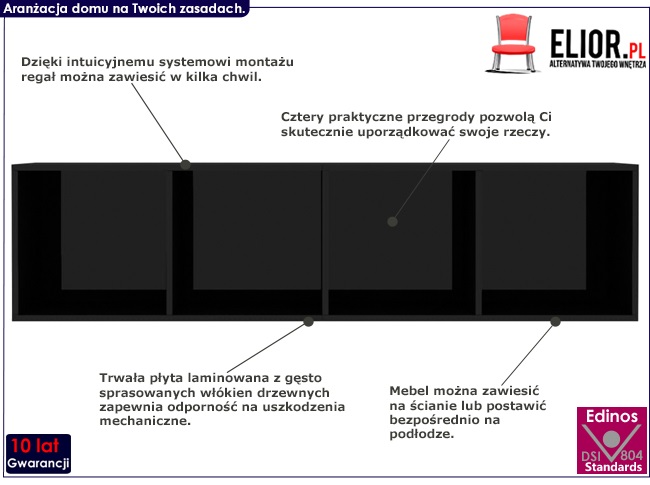 Modułowy regał ścienny z czarnym połyskiem Coda