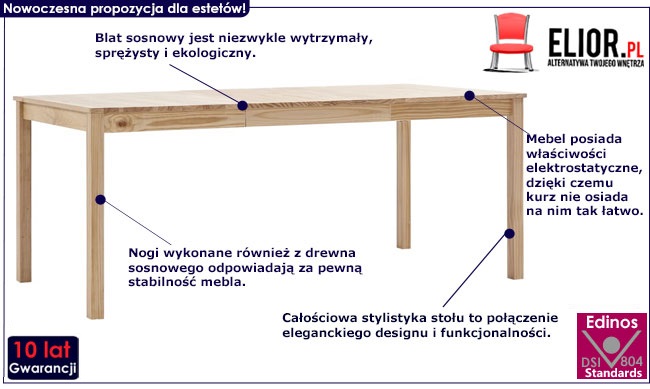  Naturalny stół sosnowy – Elmor 3X