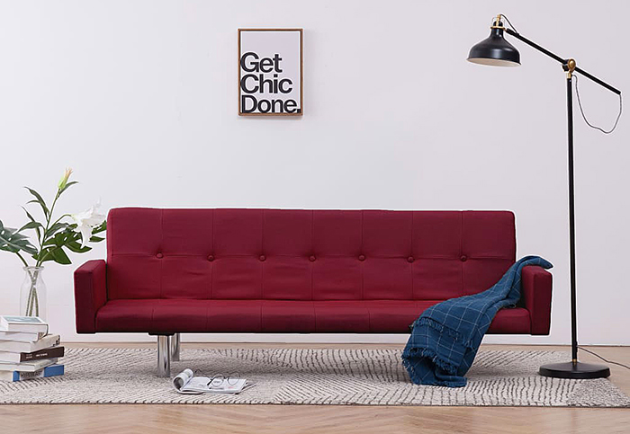 Produkt Rozkładana sofa Nesma z podłokietnikami - czerwone wino - zdjęcie numer 2