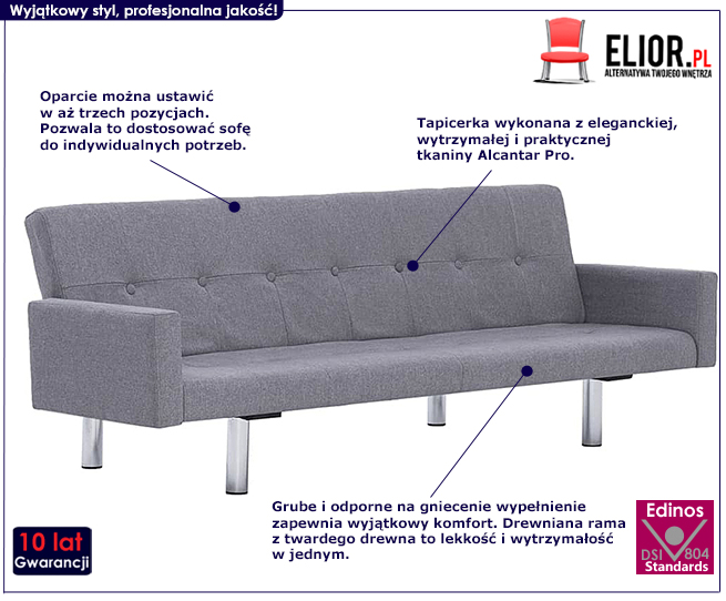 Produkt Rozkładana sofa Nesma  z podłokietnikami - jasnoszara