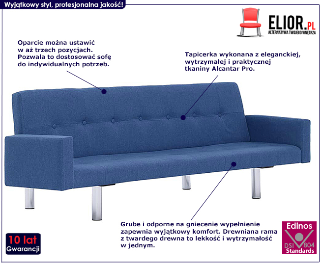 Produkt Rozkładana sofa Nesma  z podłokietnikami - niebieska