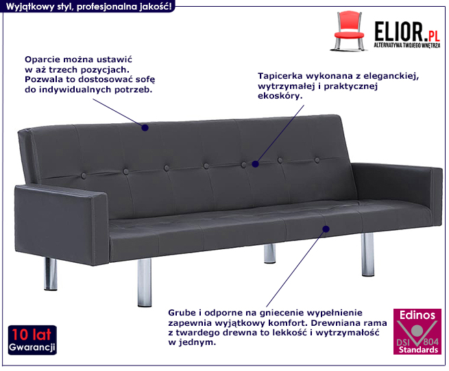Produkt Rozkładana sofa Enya 2X z podłokietnikami - szara