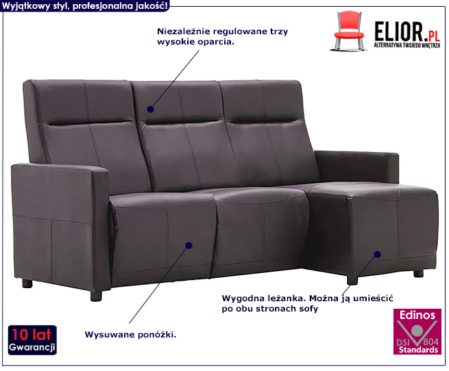 Rozkładana sofa z leżanką Blodyn, brązowa