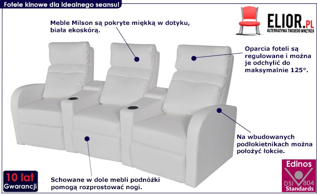 Produkt Nowoczesne, białe 3-osobowe fotele – Milson