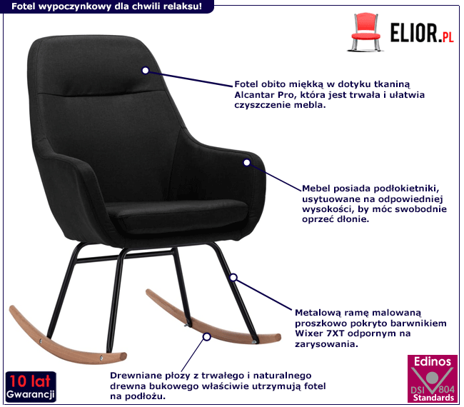 Produkt Tapicerowany, czarny fotel bujany – Erbil 
