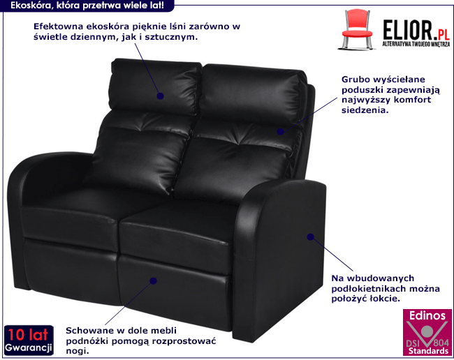 Produkt Tapicerowane, czarne fotele kinowe – Faris