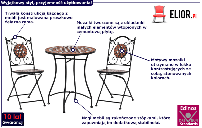 Produkt 3-cz. ceramiczny, terakotowy zestaw mebli bistro – Revels