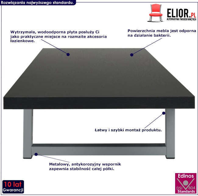 Produkt Czarna półka ścienna pod umywalkę - Tofa 5X