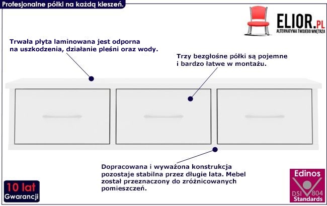 półka ścienna z szufladami toss biały połysk